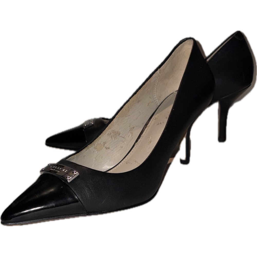 Coach Zan Pointed Toe Pump Quiet Luxury Black Leather Patent 6.5B 36.5 DAMAGED